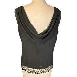 Vintage R&K Evening Sleeveless Tank Black SZ 12 Scoop Round Back Beaded Tassel